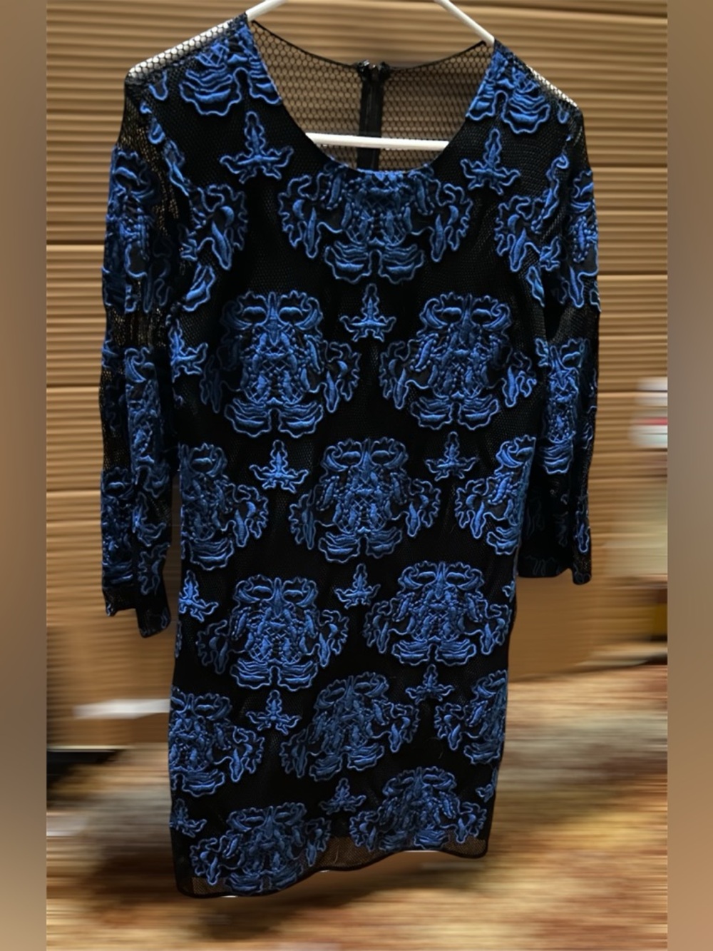 Sachin + Babi NWT Size 6 Black Midi Dress with Blue Embroidery